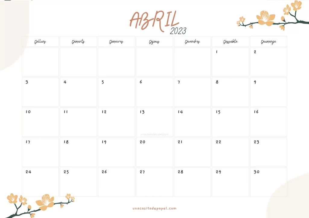 Calendari Abril 2023 floral