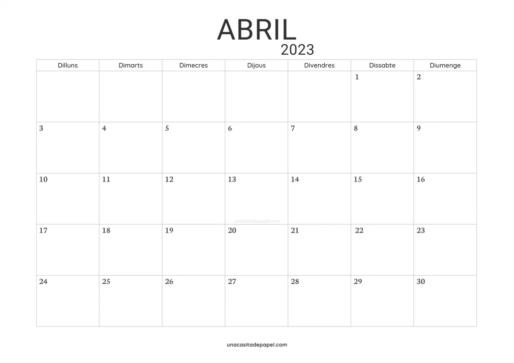 Calendari Abril 2023 minimalista