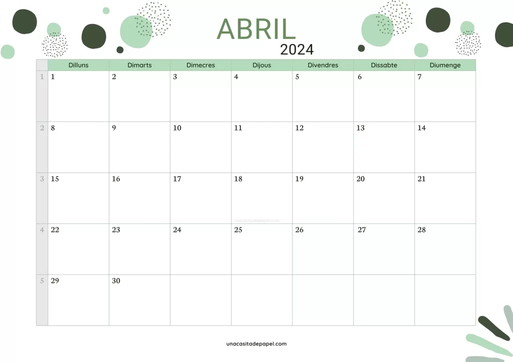 Calendari Abril 2024 color