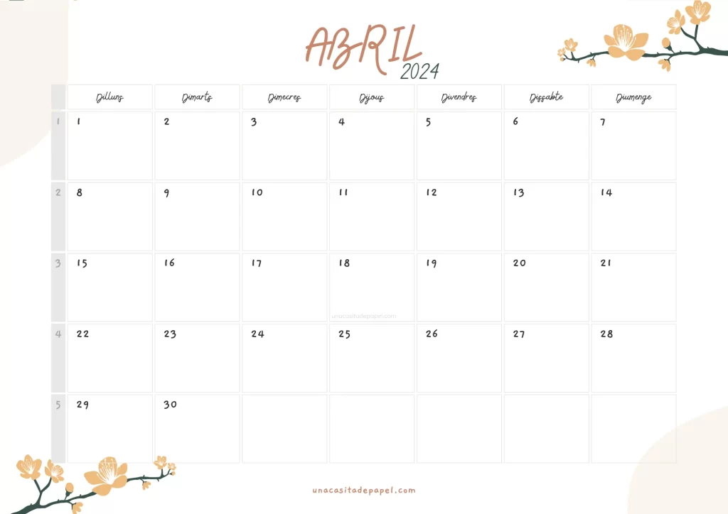 Calendari Abril 2024 floral