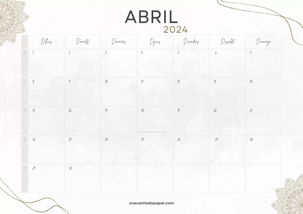 Calendari Abril 2024 vintage