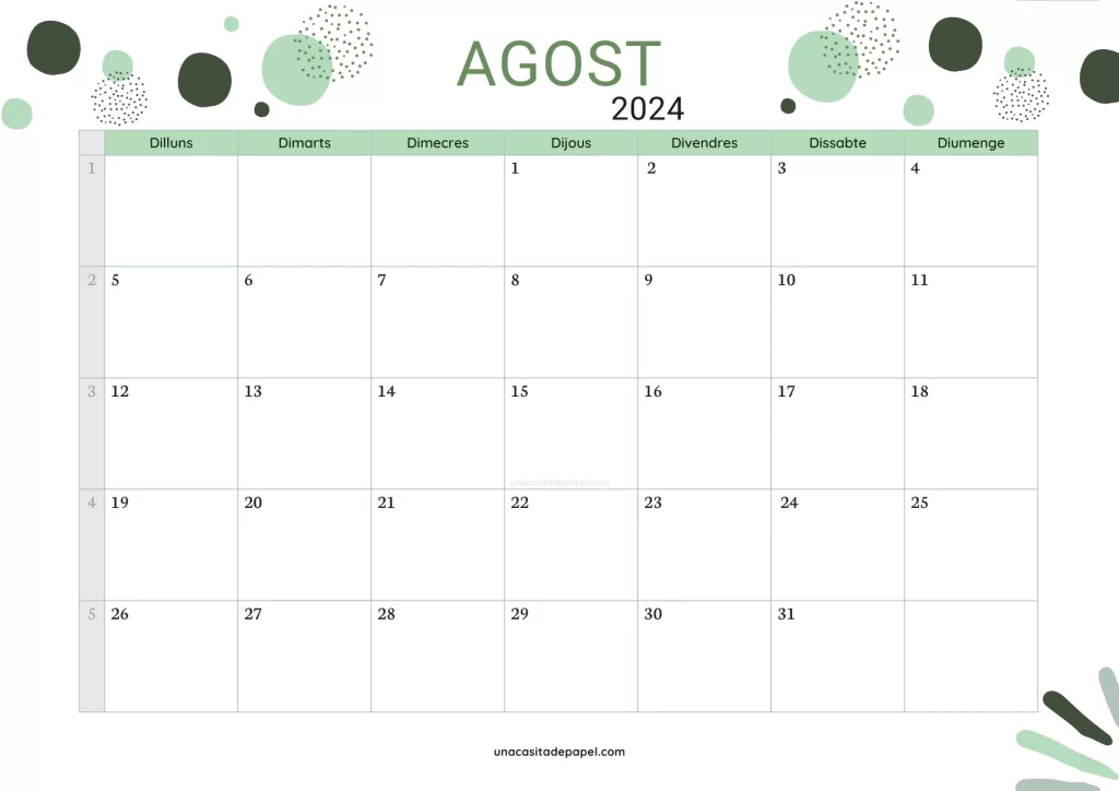 Calendari Agost 2024 color
