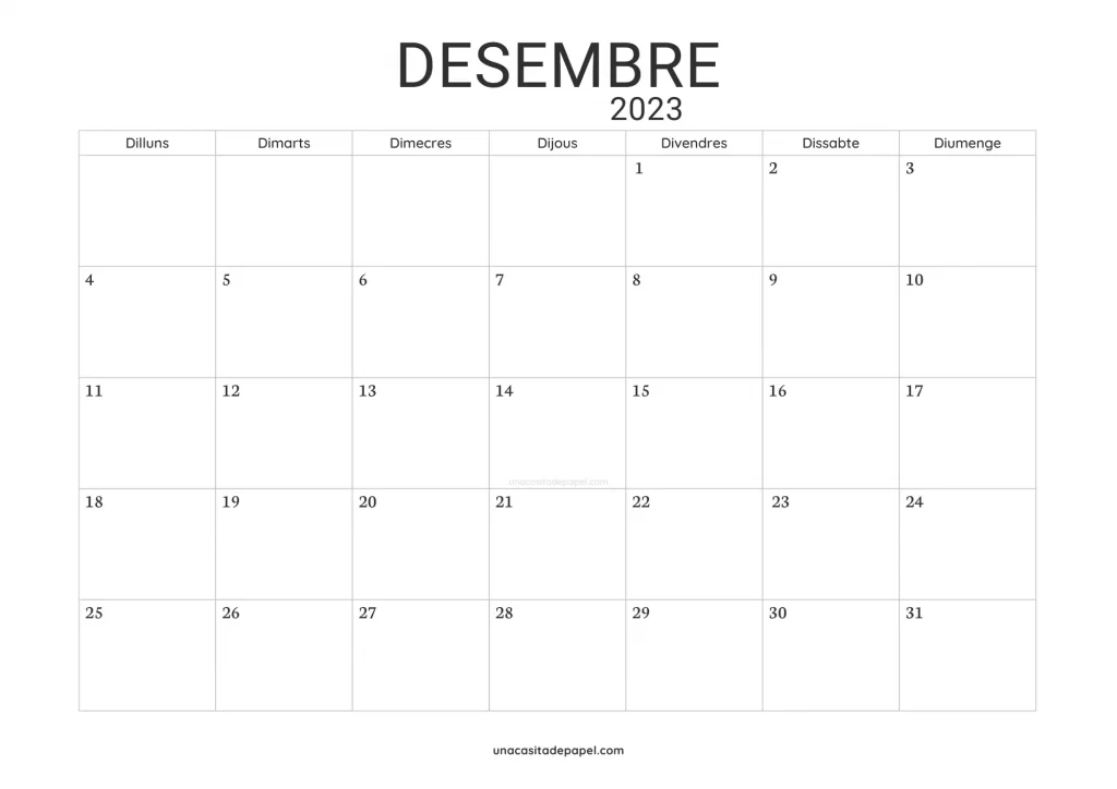 Calendari Desembre 2023 minimalista