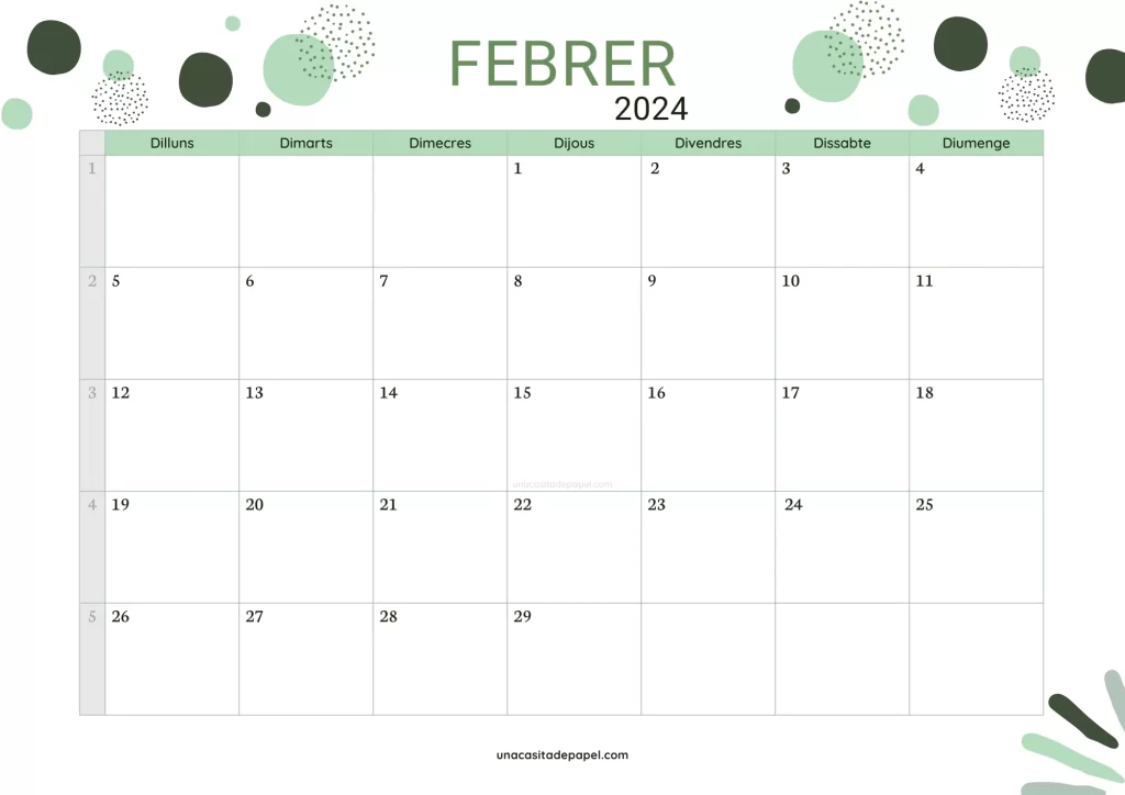 Calendari Febrer 2024 color