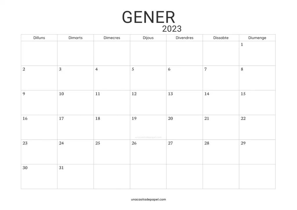 Calendari Gener 2023 minimalista