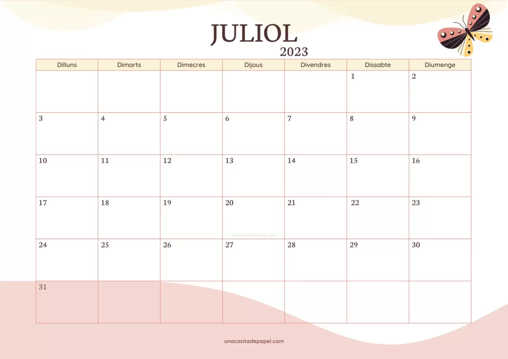 Calendari Juliol 2023 bonic