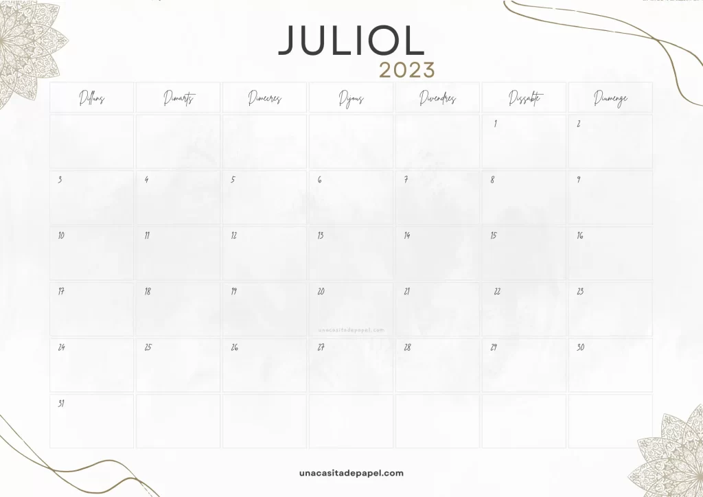Calendari Juliol 2023 vintage