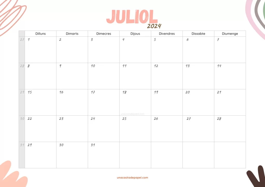 Calendari Juliol 2024 original