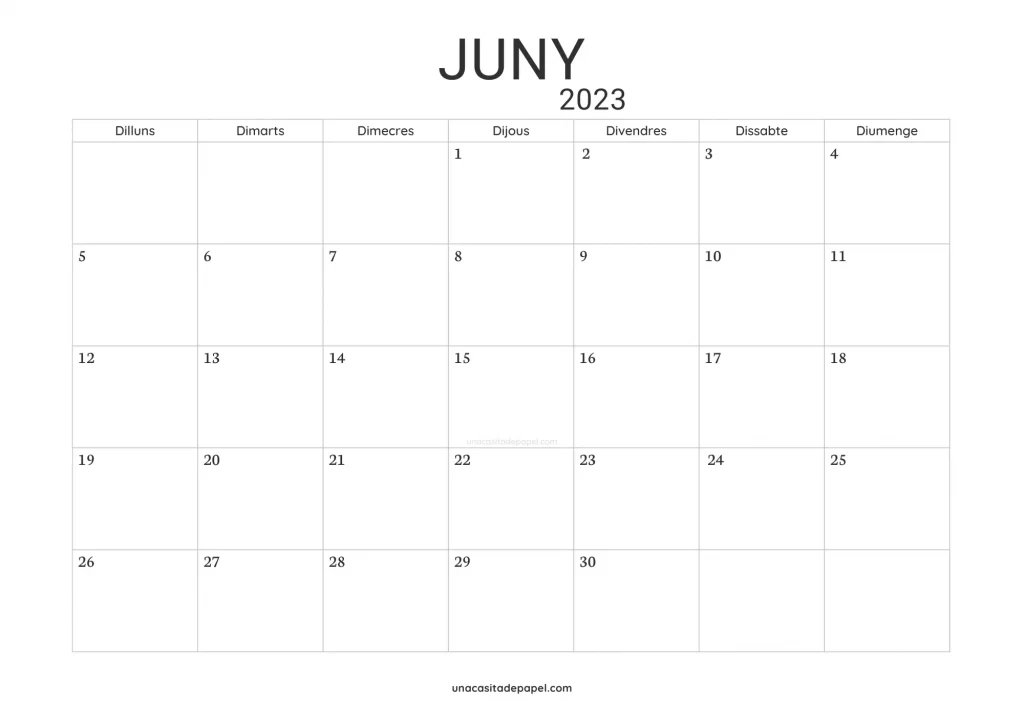 Calendari Juny 2023 minimalista