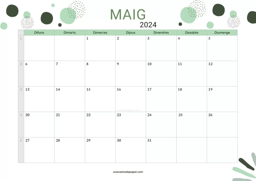 Calendari Maig 2024 floral