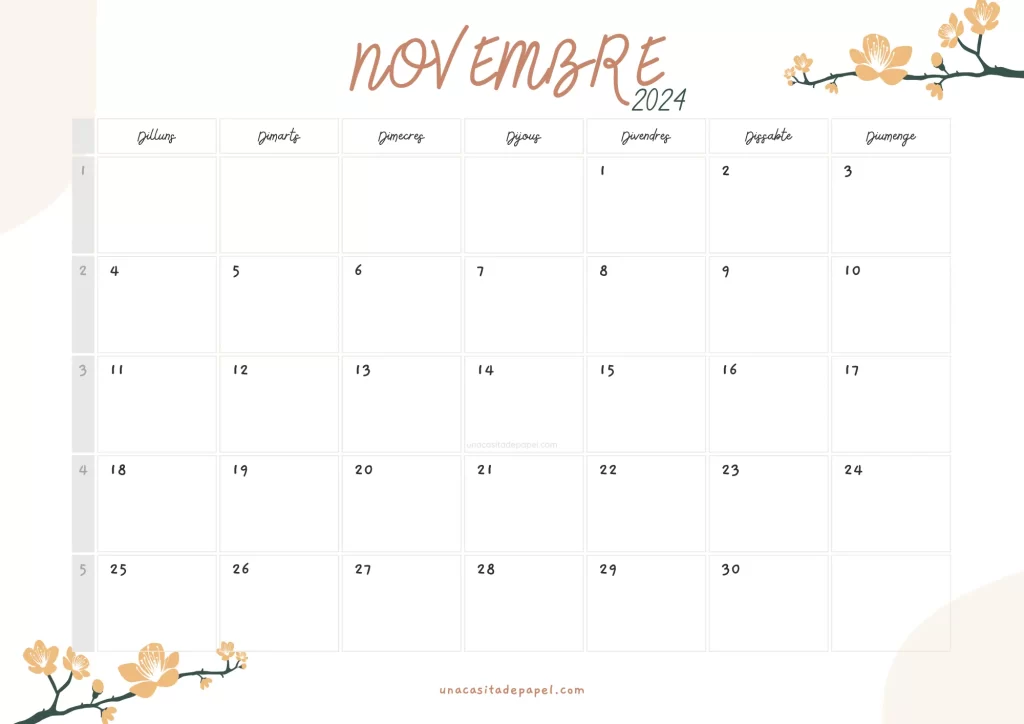 Calendari Novembre 2024 floral