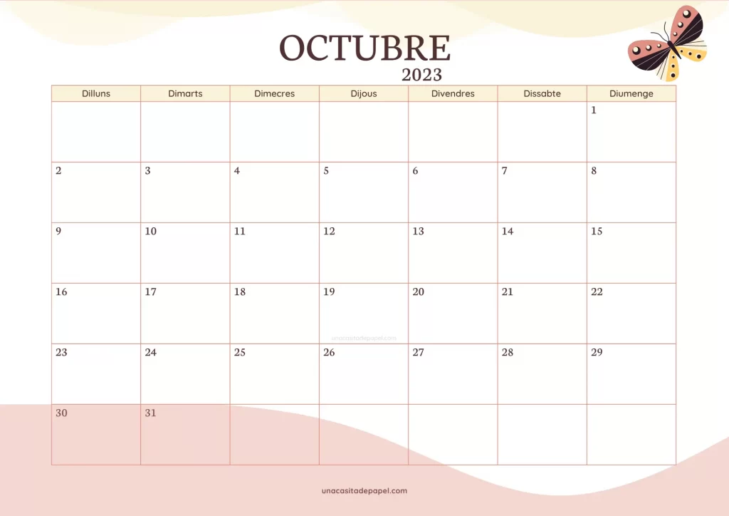 Calendari Octubre 2023 bonic