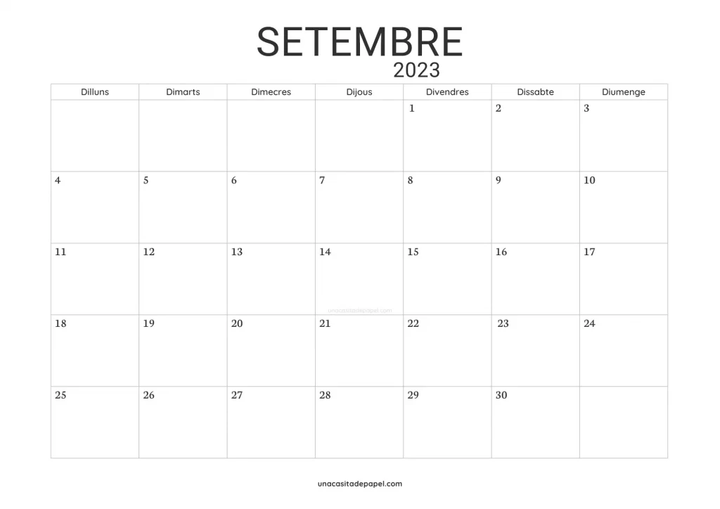 Calendari Setembre 2023 minimalista
