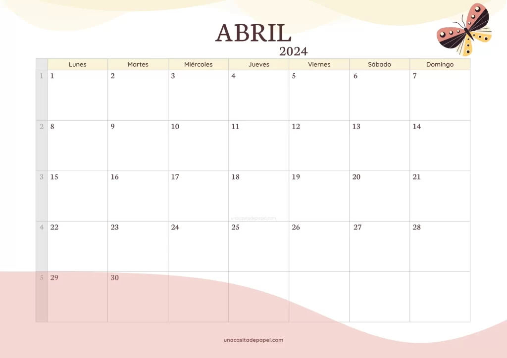 Calendario Abril 2024 version original