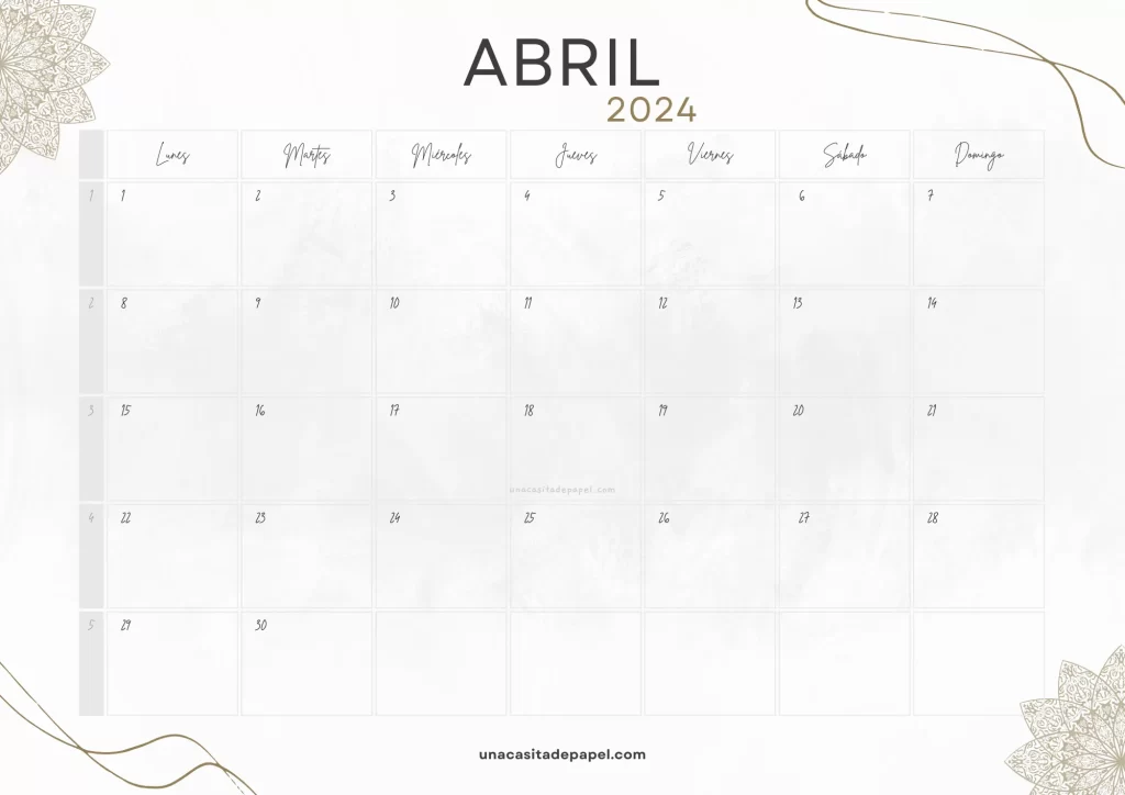Calendario Abril 2024 vintage