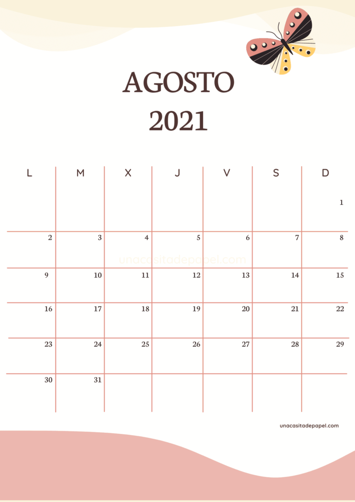 Calendario Agosto 2021 vertical