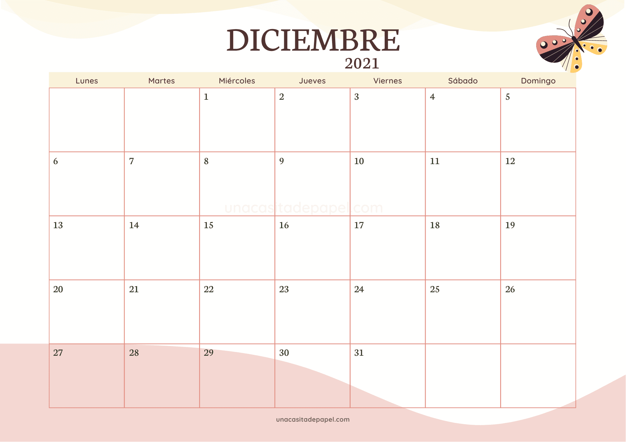 Calendarios Diciembre 2022 ️ para imprimir GRATIS
