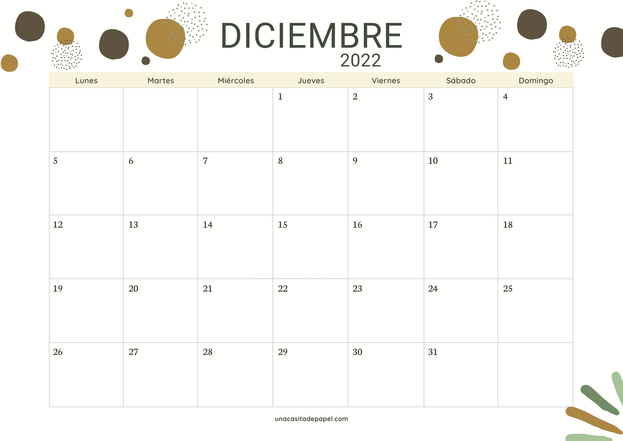 Calendarios Diciembre 2023 ️ para imprimir GRATIS