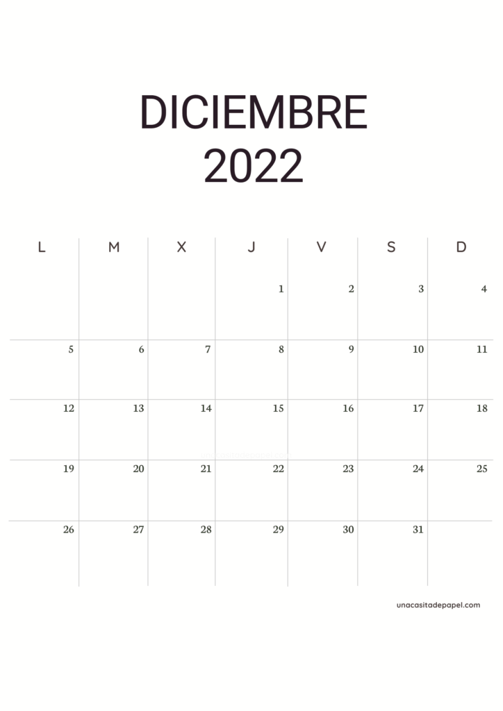 Calendario Diciembre 2022 vertical minimalista