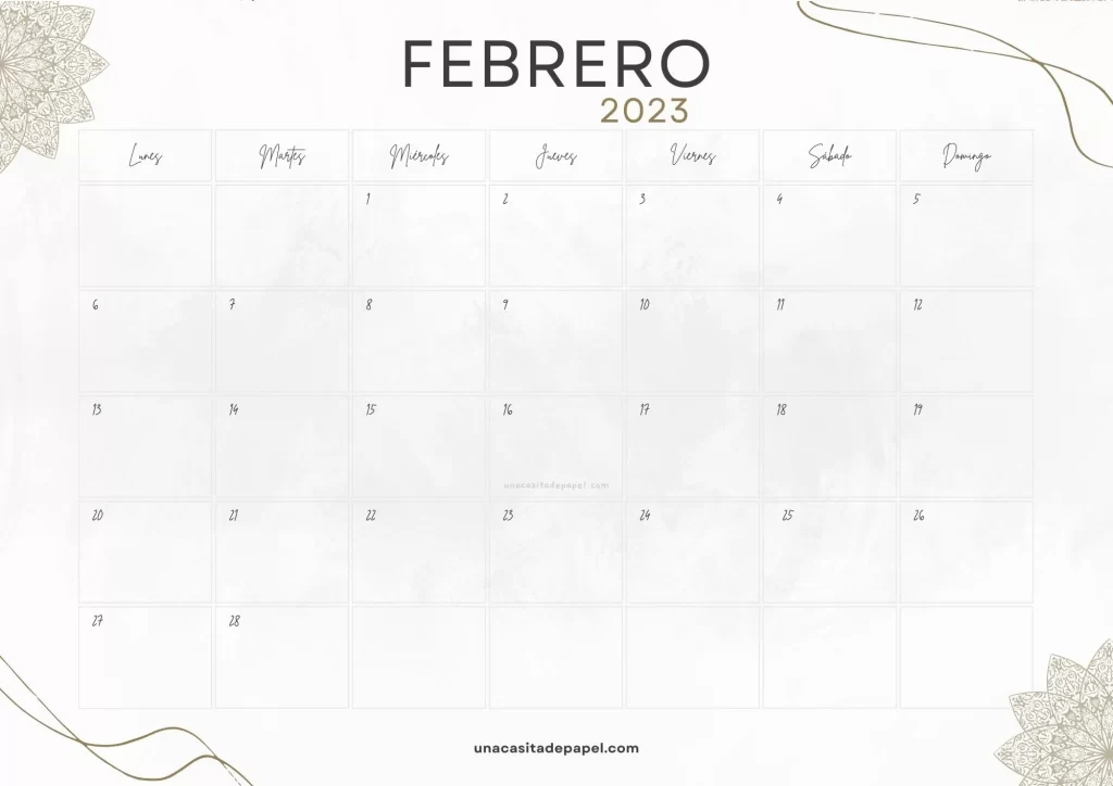 Calendario Febrero 2023 vintage