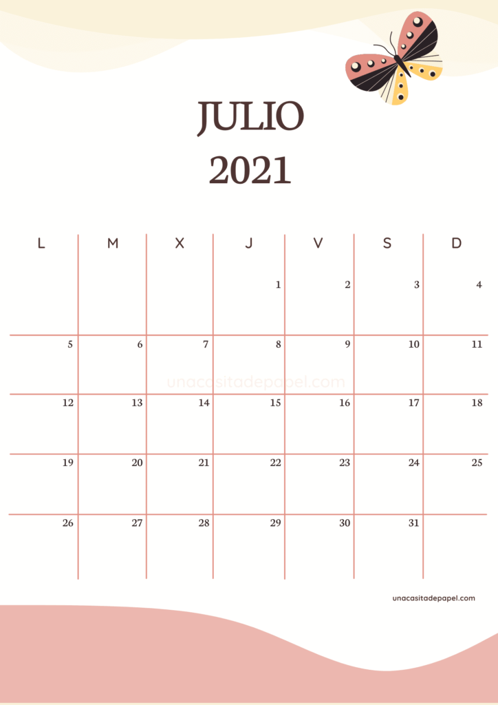 Calendario Julio 2021 vertical