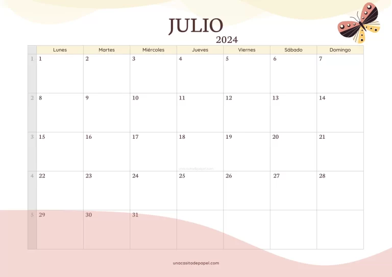 Calendario Julio 2024 version original