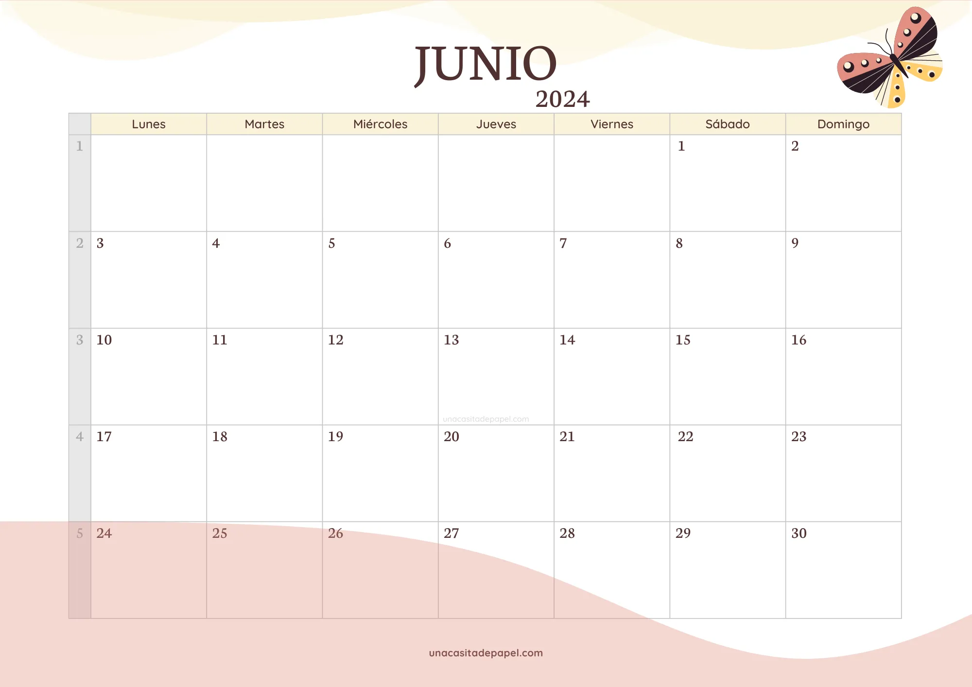 Almanaque De Junio 2023 Calendarios Junio 2024 ❤️ para imprimir PDF