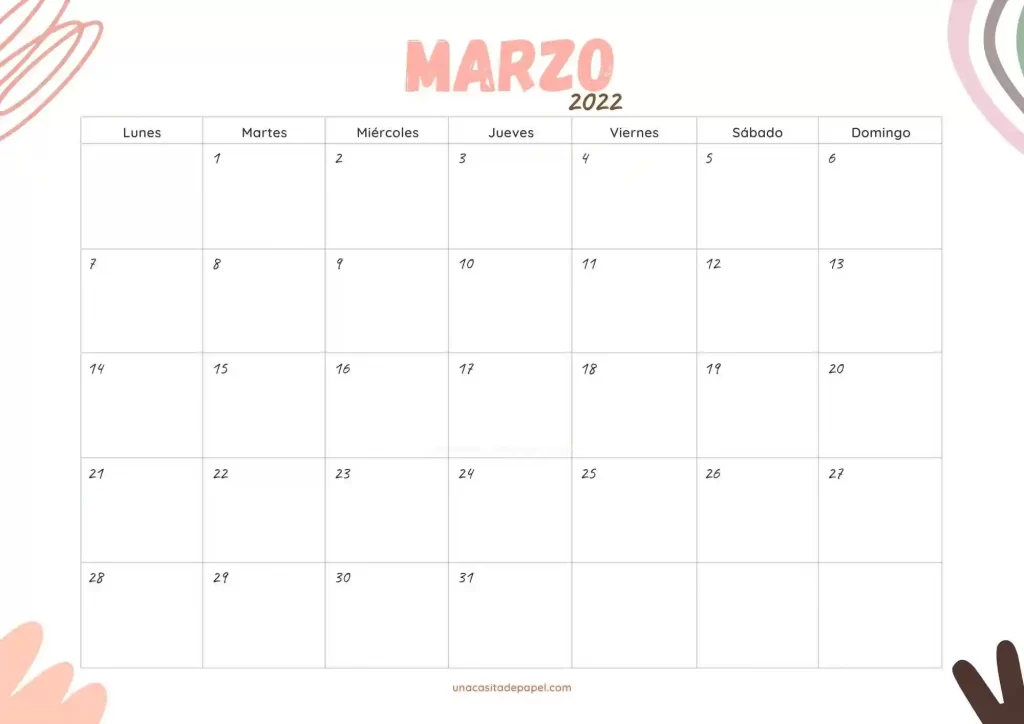 Calendario Marzo 2022 original