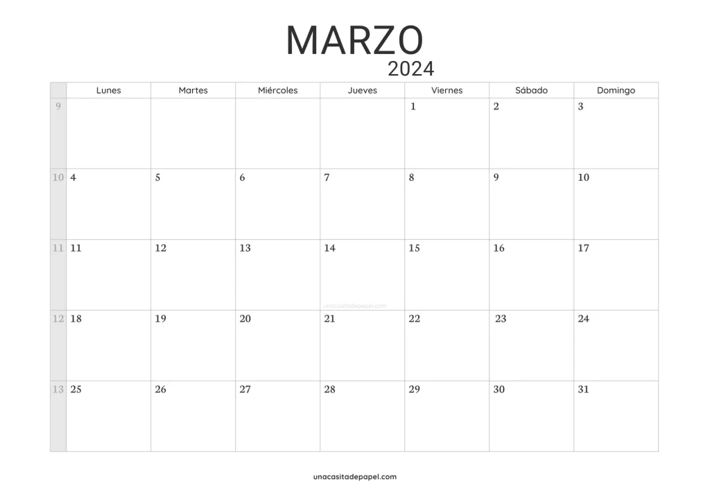 Calendario Marzo 2024 minimalista