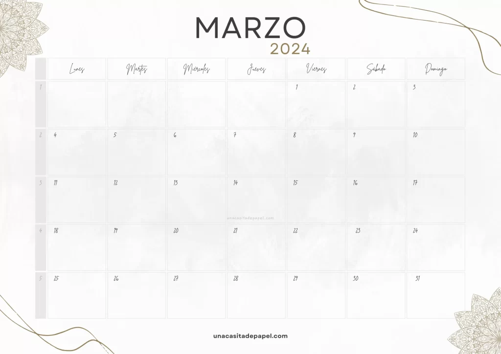 Calendario Marzo 2024 vintage