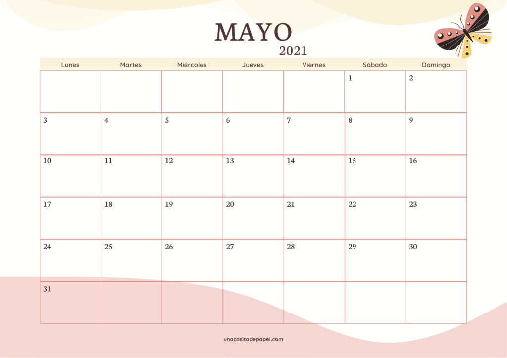 Calendario Mayo 2021 horizontal