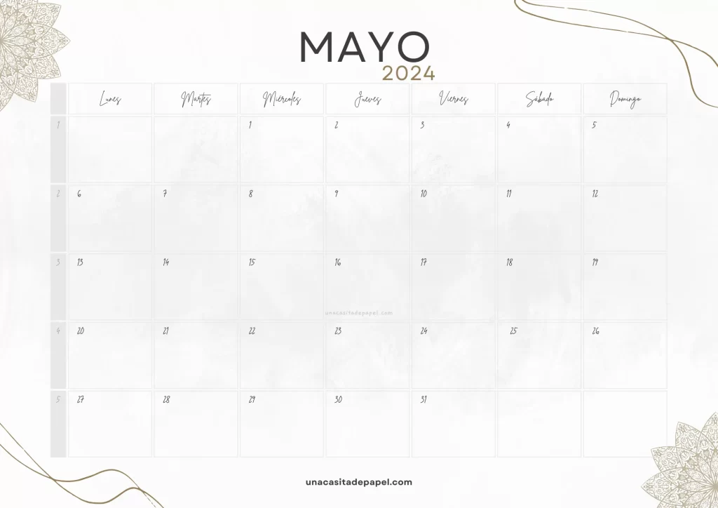Calendario Mayo 2024 vintage