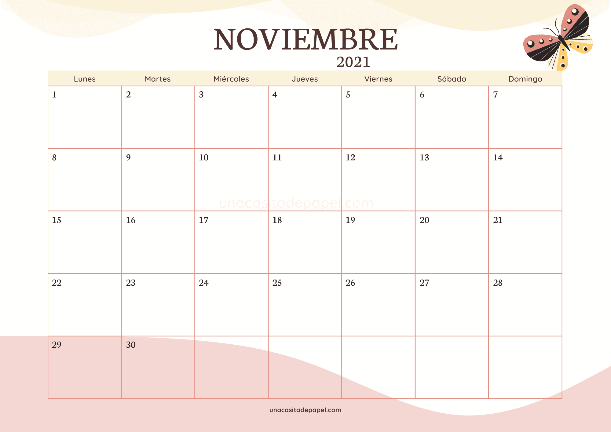 Descarga el calendario noviembre 2021 para imprimir. 