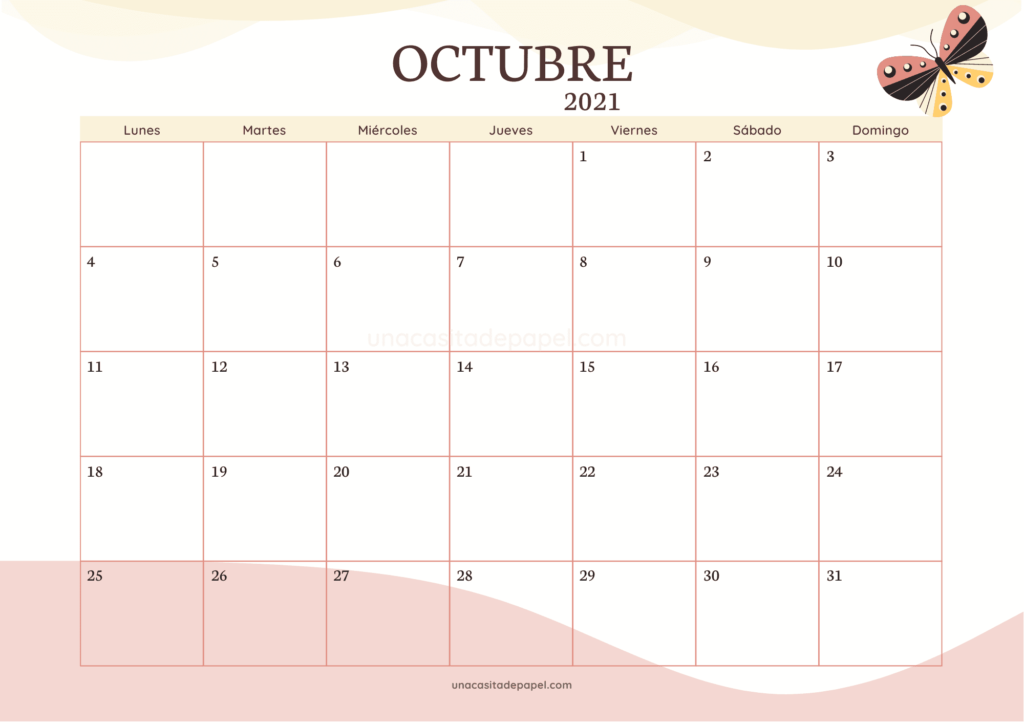 Calendario Octubre 2021 horizontal