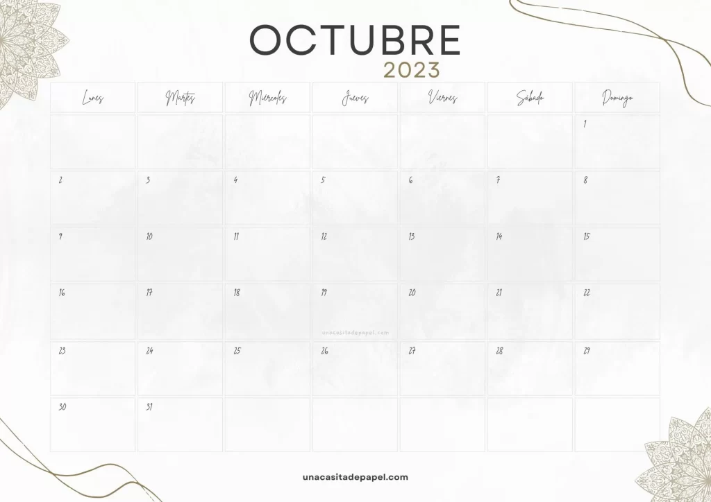 Calendario Octubre 2023 vintage