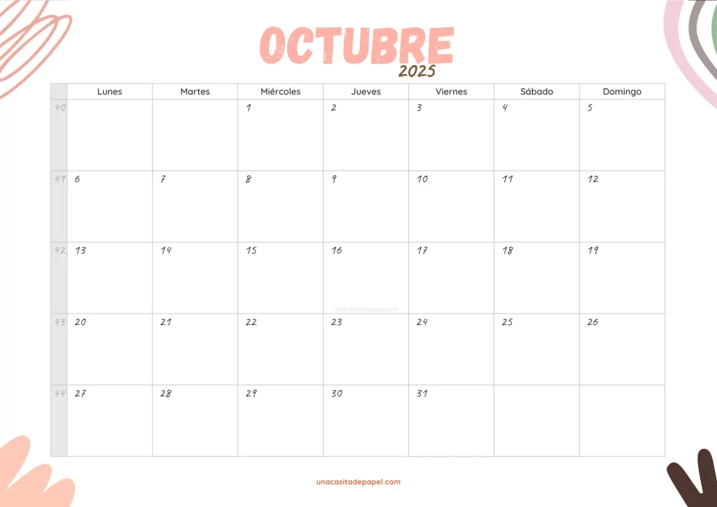 Calendario Octubre 2025 original