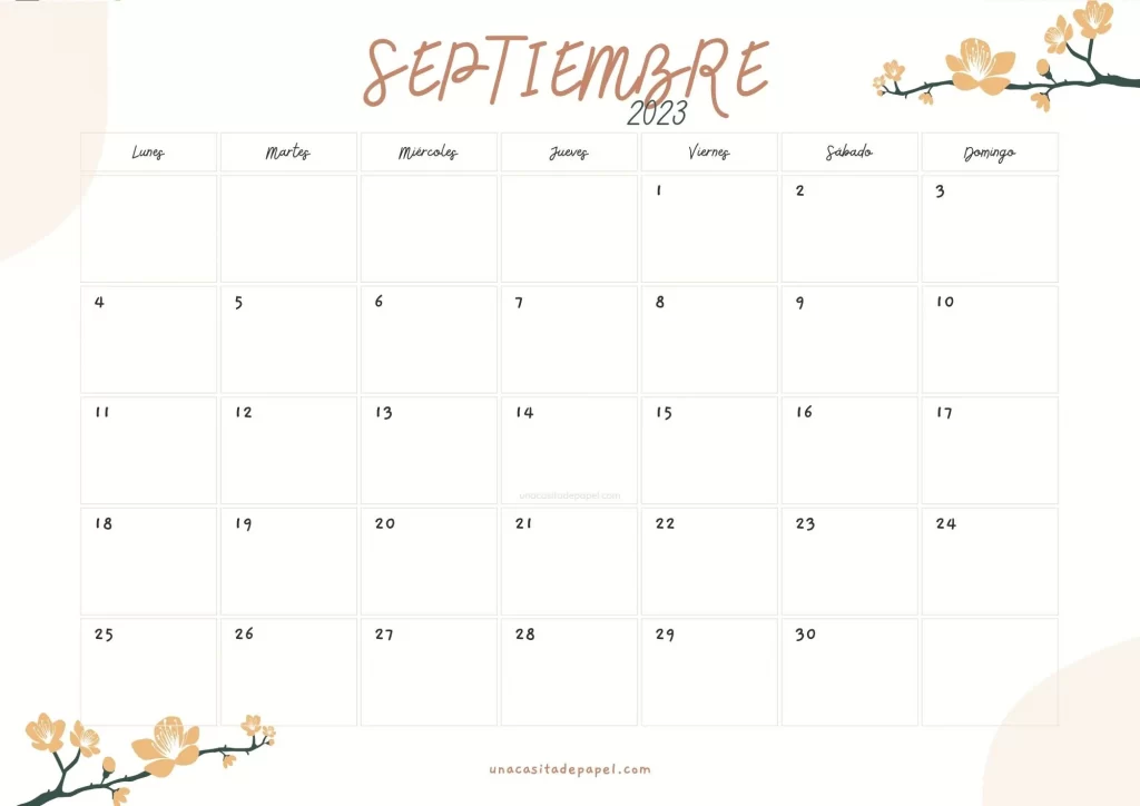 Calendario Septiembre 2023 floral