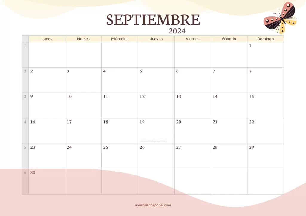 Calendario Septiembre 2024 version original