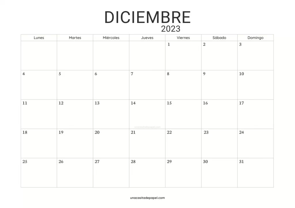 Calendario diciembre 2023 - diseño minimalista