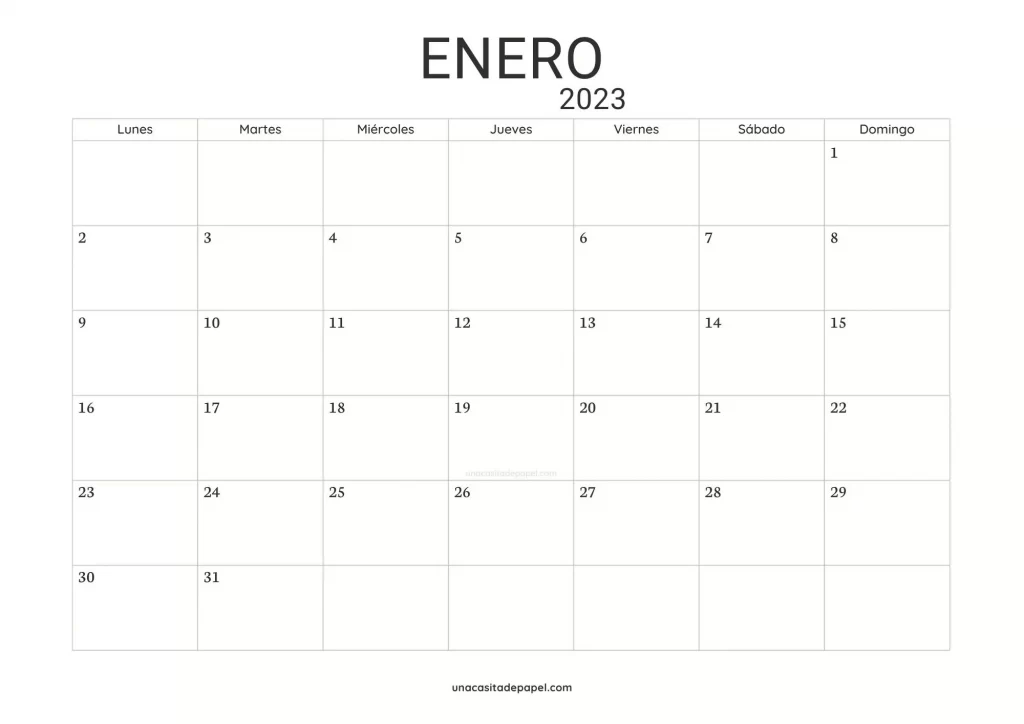 Calendario enero 2023 - diseño minimalista