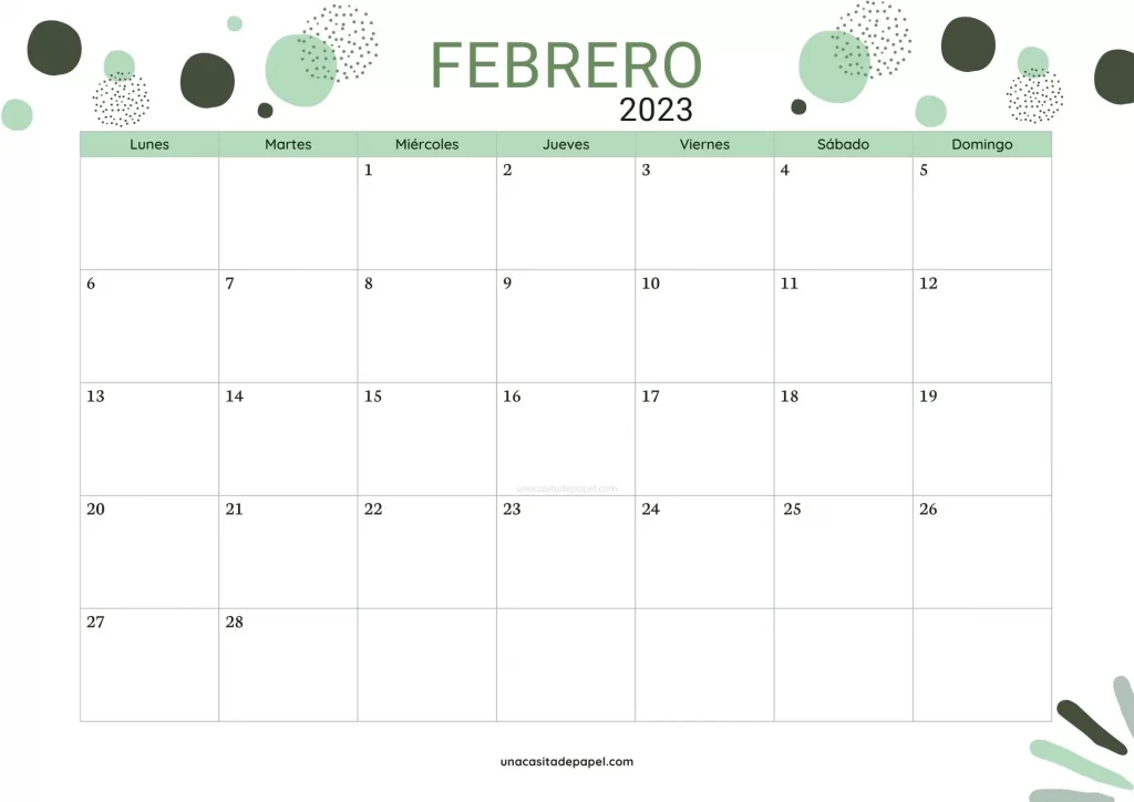 Calendario febrero 2023 - diseño burbujas