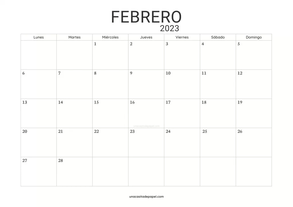 Calendario febrero 2023 - diseño minimalista