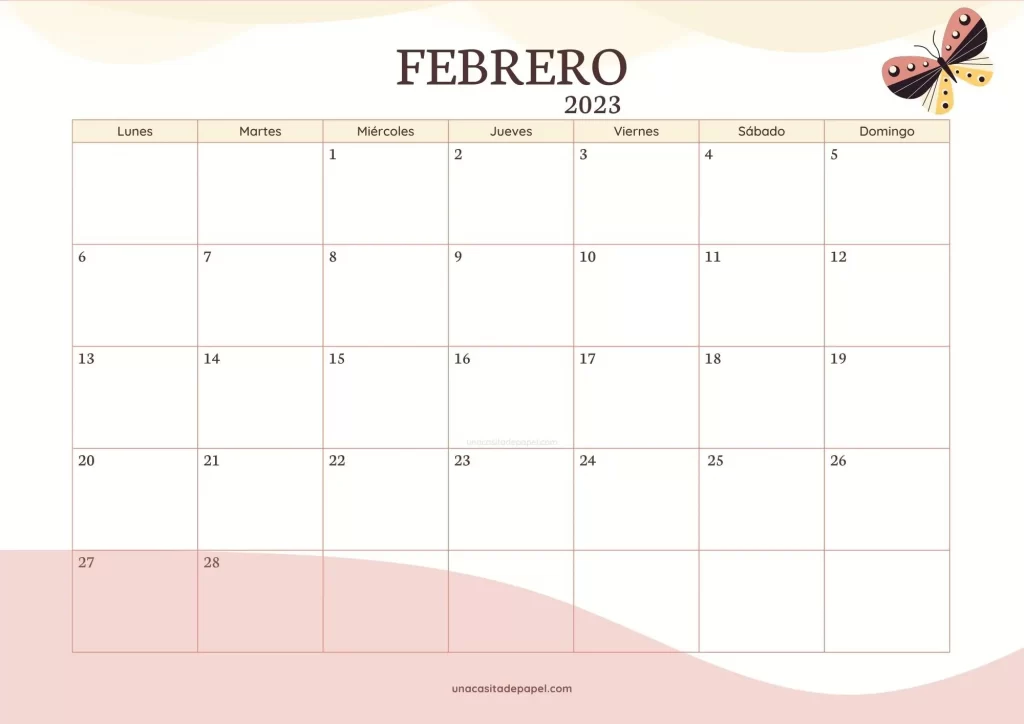 Calendario febrero 2023 - diseño ondas