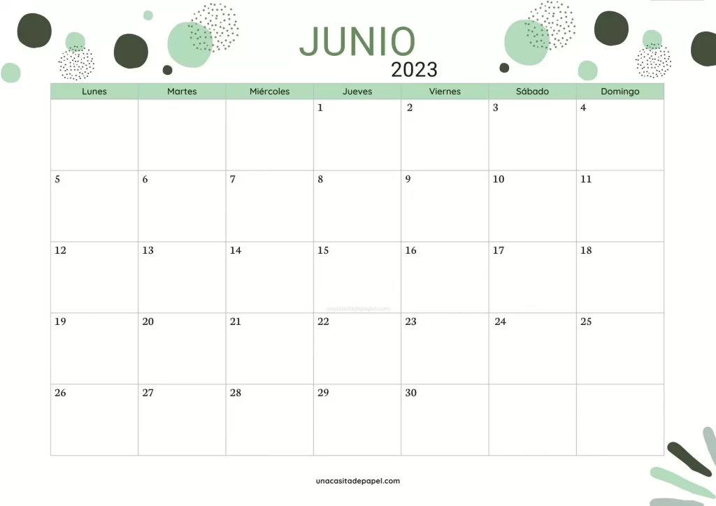 Calendario junio 2023 - diseño burbujas