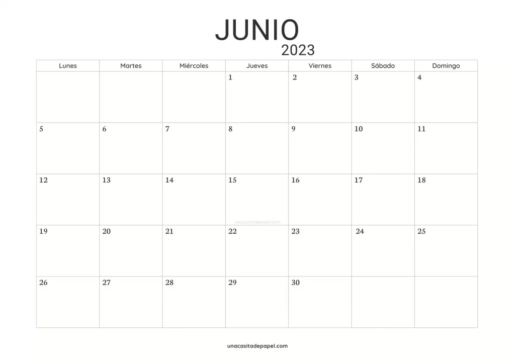 Calendario junio 2023 - diseño minimalista