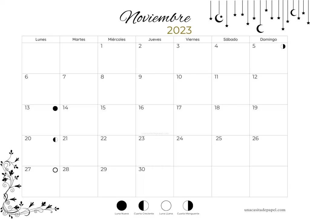 Calendario lunar noviembre 2023 - hemisferio norte