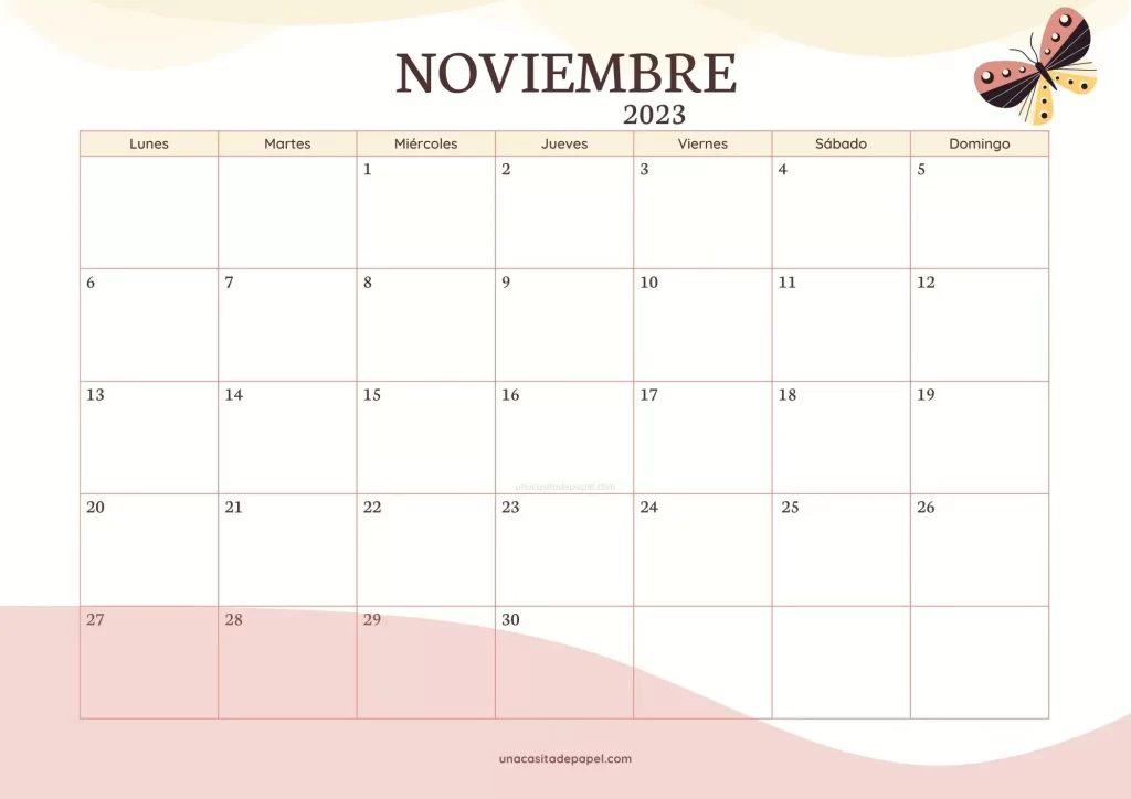 Calendario noviembre 2023 - diseño ondas