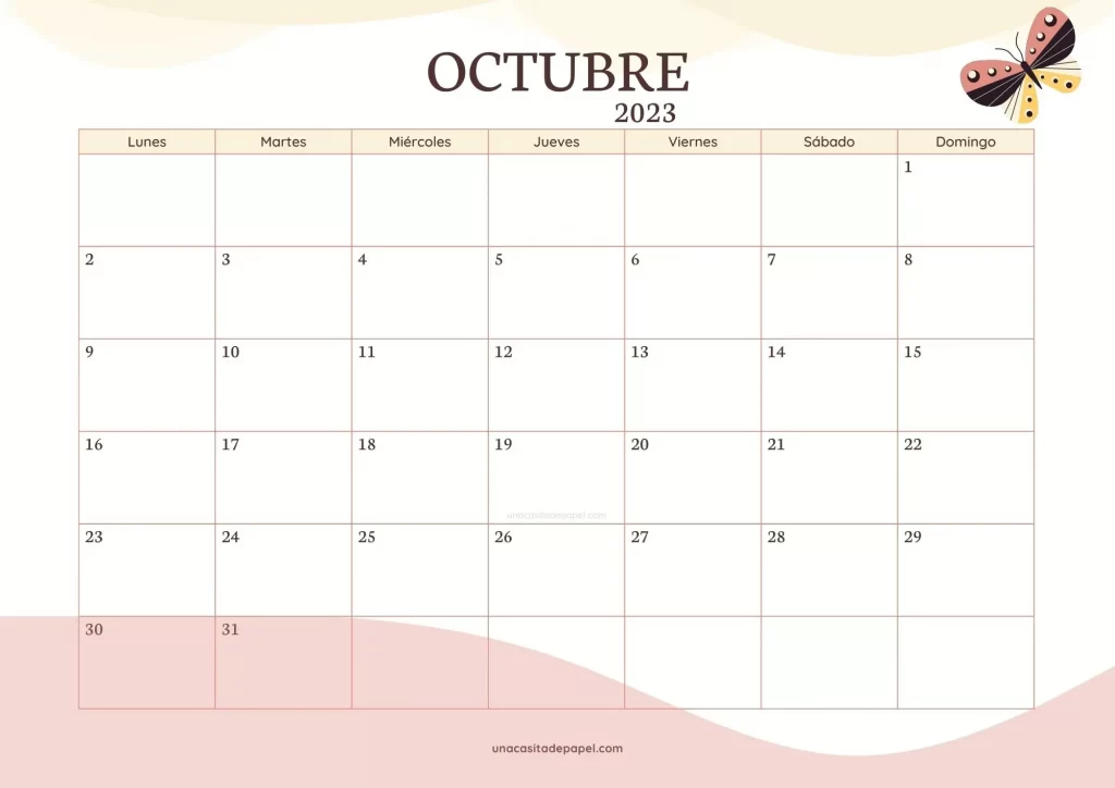 Calendario octubre 2023 - diseño ondas