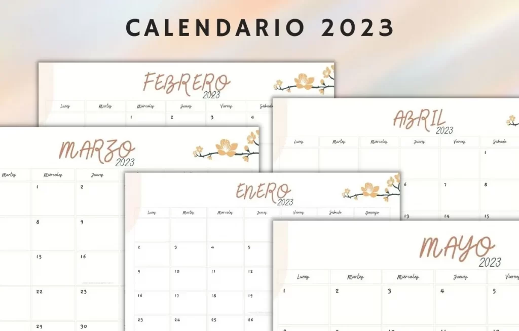 Calendarios 2022 flores para imprimir