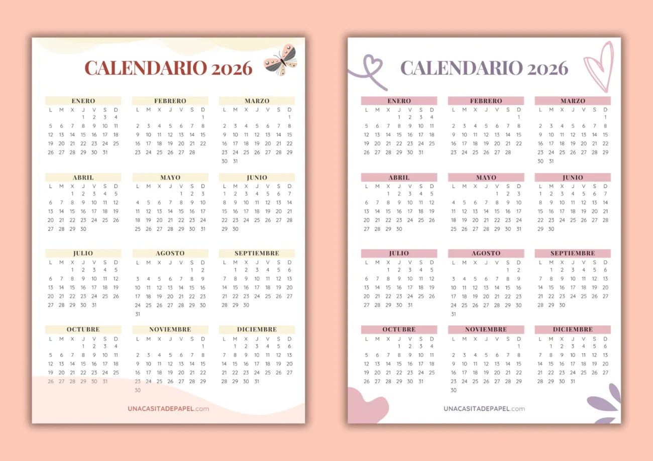 Calendarios 2026 bonitos gratis